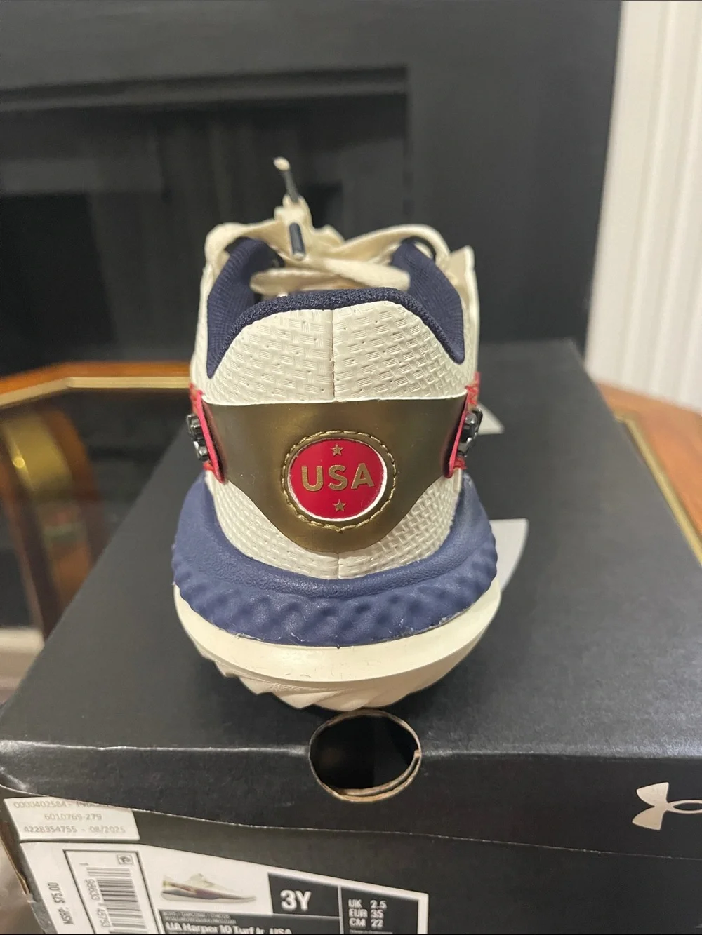 Under Armour Kids Cream, Navy & Red Star Accent Sneakers
